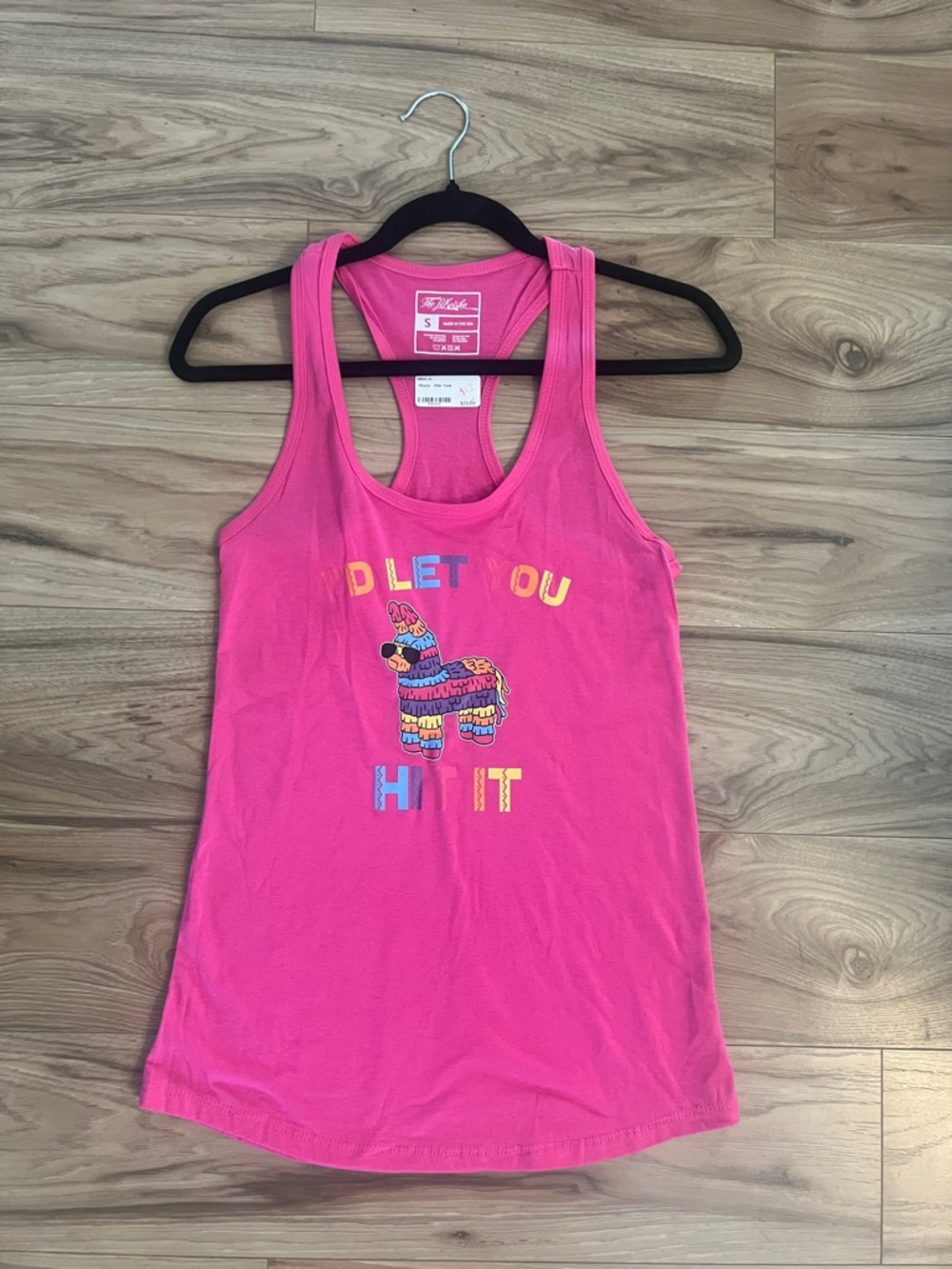 Bright Pink Hit It Graphic Tank with Colorful Piñata